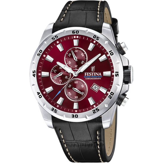 Montre homme Festina TIMELESS CHRONOGRAPH F20692/5 – cadran violet bracelet cuir – vue de face