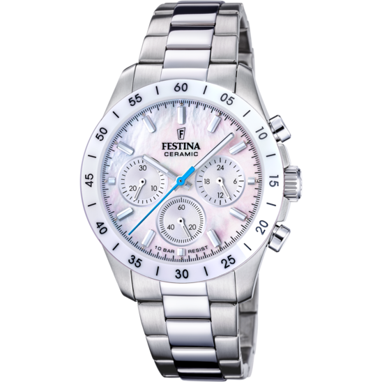 Montre mixte Festina CERAMIC F20693/1 – cadran blanc bracelet acier – vue de face