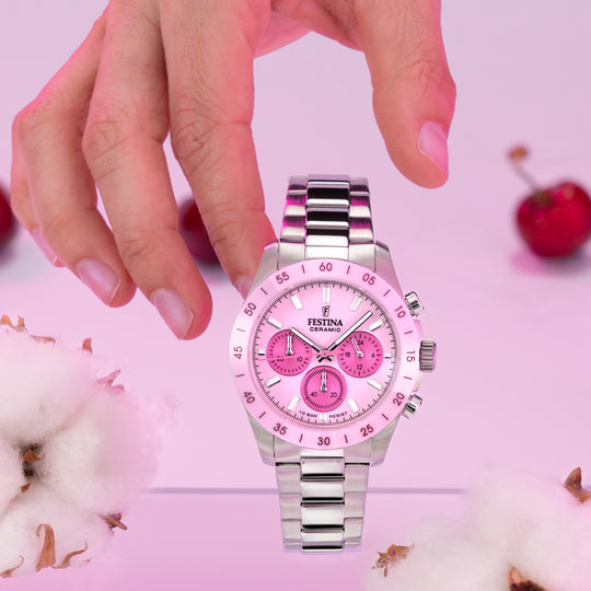 Montre mixte Festina CERAMIC F20693/2 – cadran rose bracelet acier – portée 5