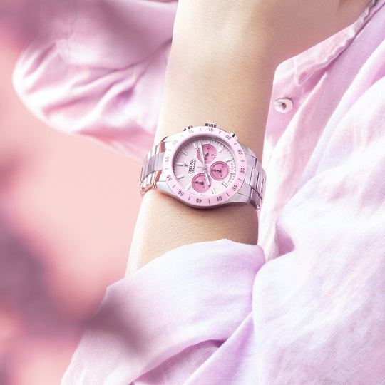 Montre mixte Festina CERAMIC F20693/2 – cadran rose bracelet acier – portée 2