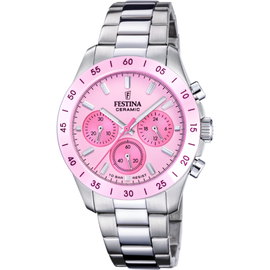Montre mixte Festina CERAMIC F20693/2 – cadran rose bracelet acier – vue de face