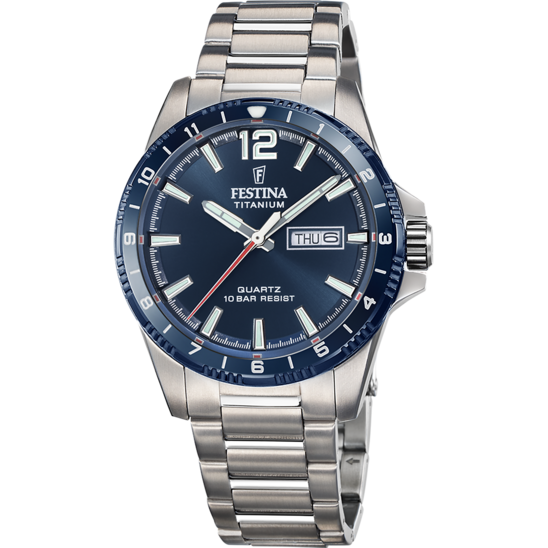 Montre homme Festina TITANIUM F20698/2 – cadran bleu bracelet titane – vue de face
