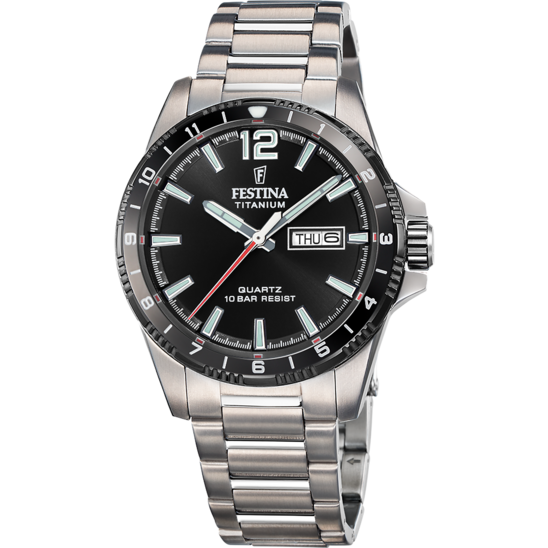 Montre homme Festina TITANIUM F20698/4 – cadran noir bracelet titane – vue de face
