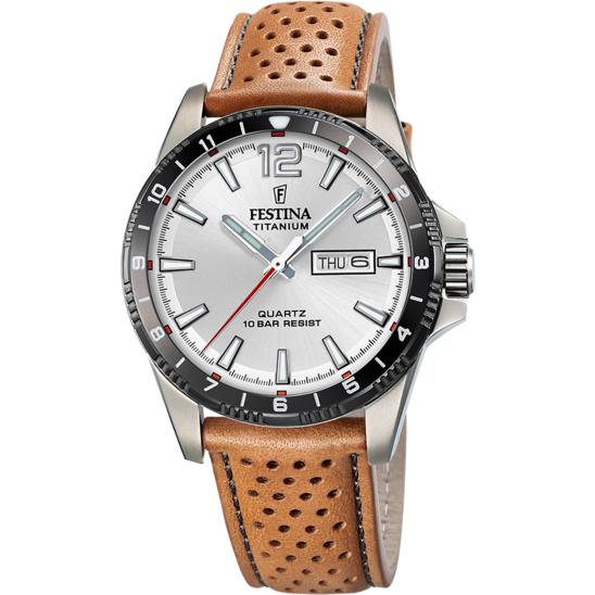 Montre homme Festina TITANIUM F20699/1 – cadran argenté bracelet cuir – vue de face
