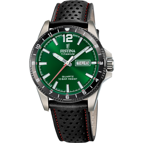 Montre homme Festina TITANIUM F20699/3 – cadran vert bracelet cuir – vue de face