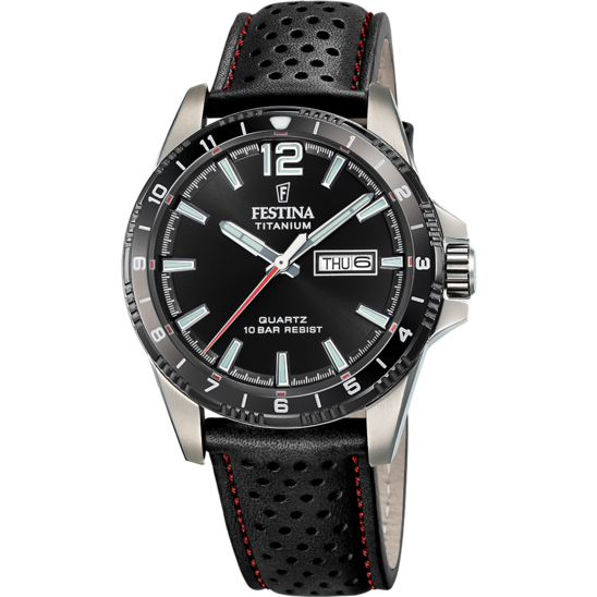 Montre homme Festina TITANIUM F20699/4 – cadran noir bracelet cuir – vue de face