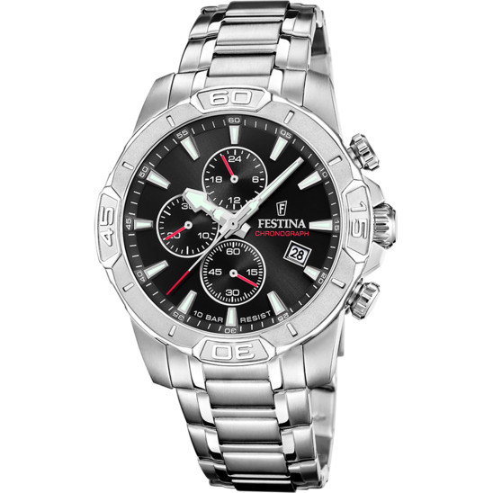 Montre homme Festina TIMELESS CHRONOGRAPH F20704/3 – cadran noir bracelet acier – vue de face