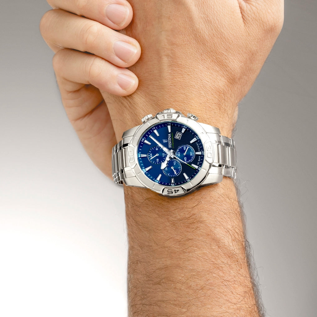 Montre homme Festina TIMELESS CHRONOGRAPH F20704/4 – cadran bleu bracelet acier – vue 2
