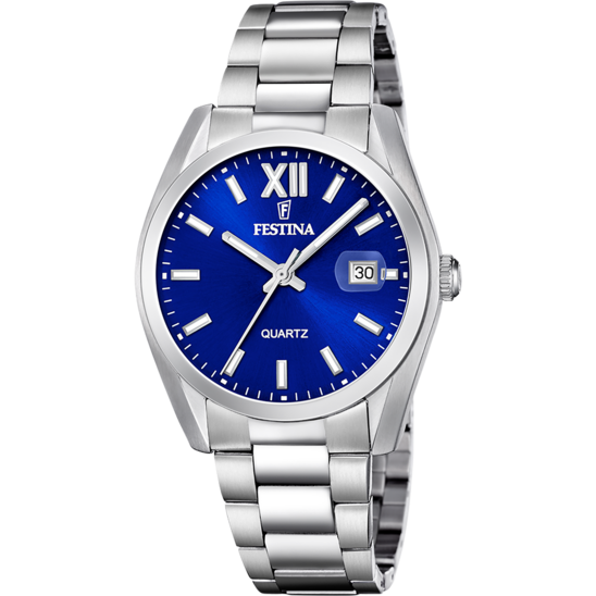 Montre homme Festina CLASSICS F20707/4 – cadran bleu bracelet acier – vue de face