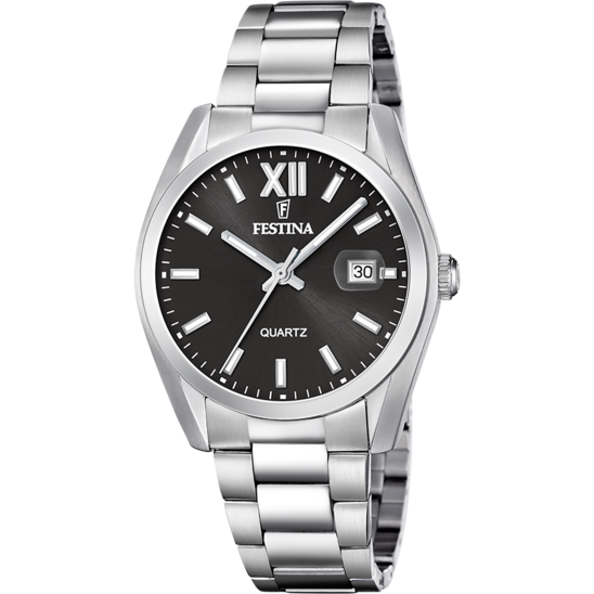 Montre homme Festina CLASSICS F20707/6 – cadran noir bracelet acier – vue de face