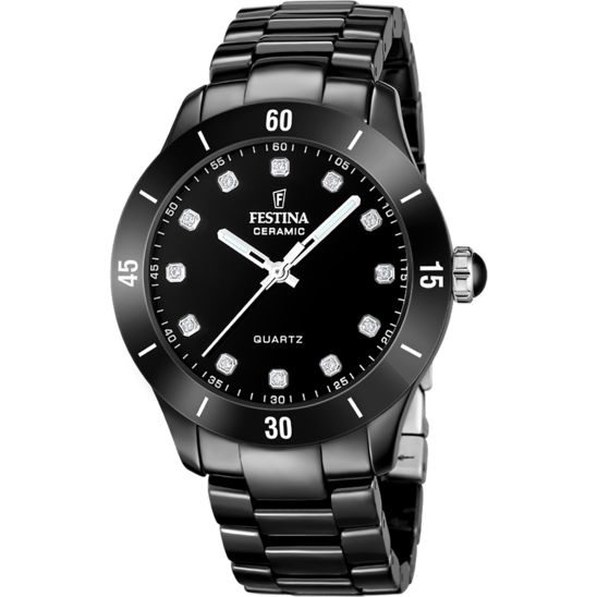 Montre femme Festina CERAMIC F20723/2 – cadran noir bracelet céramique – vue de face