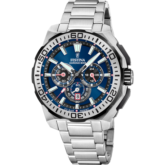 Montre homme Festina CHRONO BIKE F20724/2 – cadran bleu bracelet acier – vue de face
