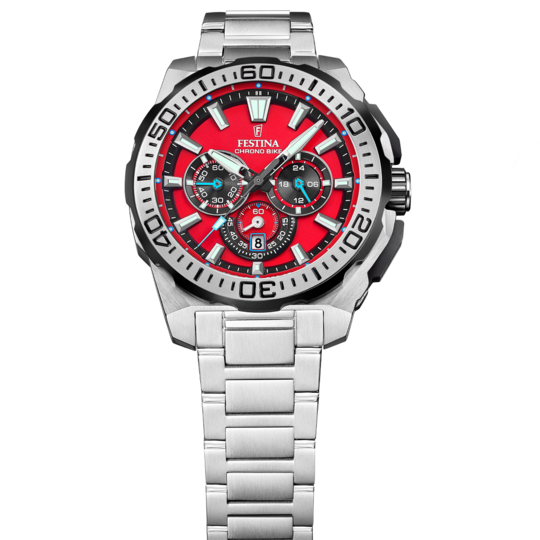 Pánské hodinky Festina CHRONO BIKE F20724/5 – ocelový náramek s červeným ciferníkem – pohled z profilu