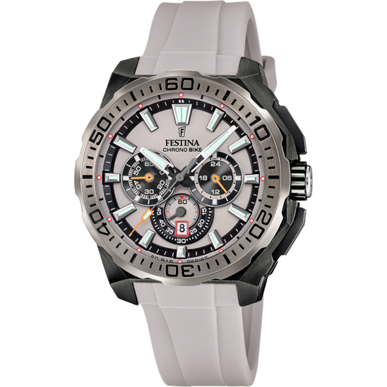 Pánské hodinky Festina CHRONO BIKE F20726/1 – béžový ciferník silikonový pásek – pohled zepředu