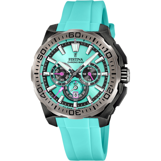 Pánské hodinky Festina CHRONO BIKE F20726/2 – silikonový pásek s modrým ciferníkem – pohled zepředu