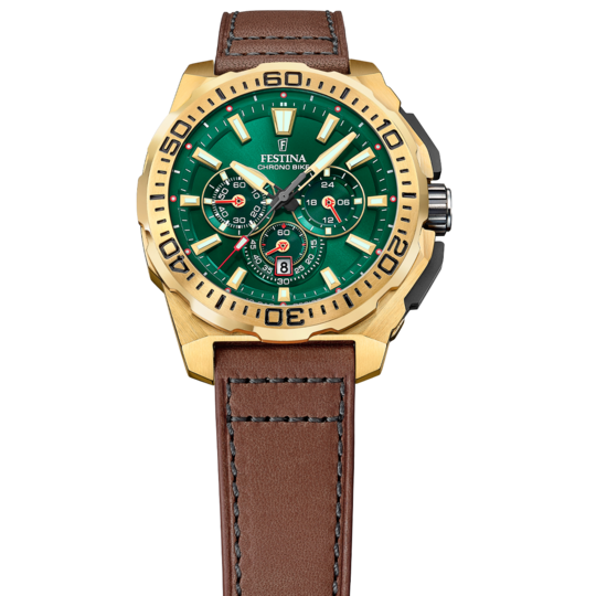 Herrklocka Festina CHRONO BIKE F20728/2 – läderrem med grön urtavla – profilvy