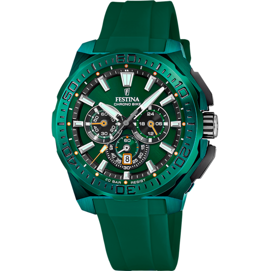 Pánské hodinky Festina SPECIÁLNÍ EDICE F20730/1 – ocelový náramek se zeleným ciferníkem – pohled z profilu