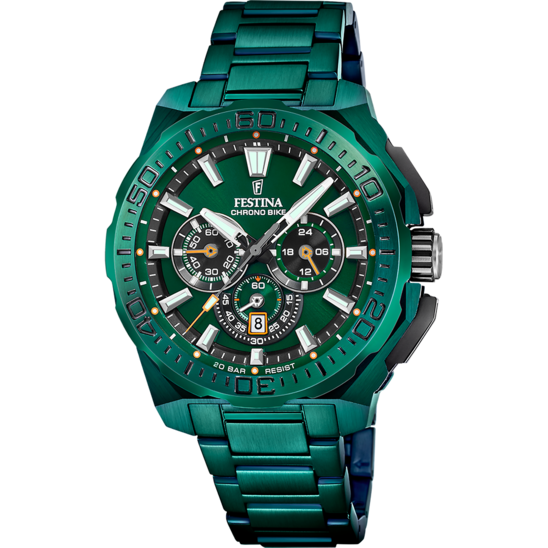 Pánské hodinky Festina SPECIÁLNÍ EDICE F20730/1 – ocelový náramek se zeleným ciferníkem – pohled zepředu