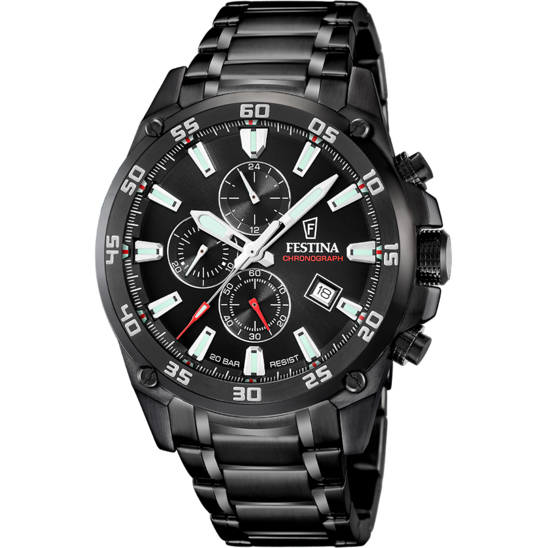 Pánské hodinky Festina TIMELESS CHRONOGRAPH F20735/3 – ocelový náramek s černým ciferníkem – pohled zepředu