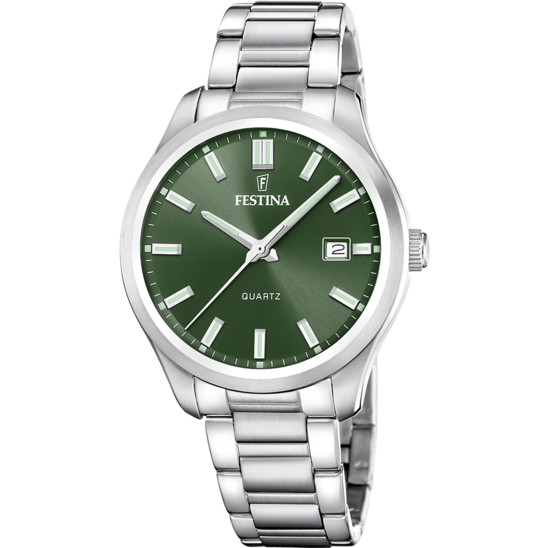 Herrklocka Festina CLASSICS F20736/4 – grön urtavla stålarmband – framifrån