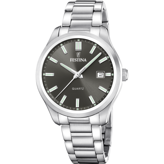 Herrklocka Festina CLASSICS F20736/5 – armband av grå urtavla i stål – framifrån
