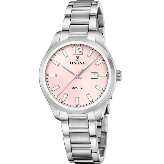 Dameklokke Festina CLASSICS F20737/2 – rosa urskive stålarmbånd – sett forfra