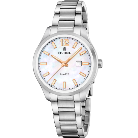 Montre femme Festina CLASSICS F20737/6 – cadran blanc bracelet acier – vue de face