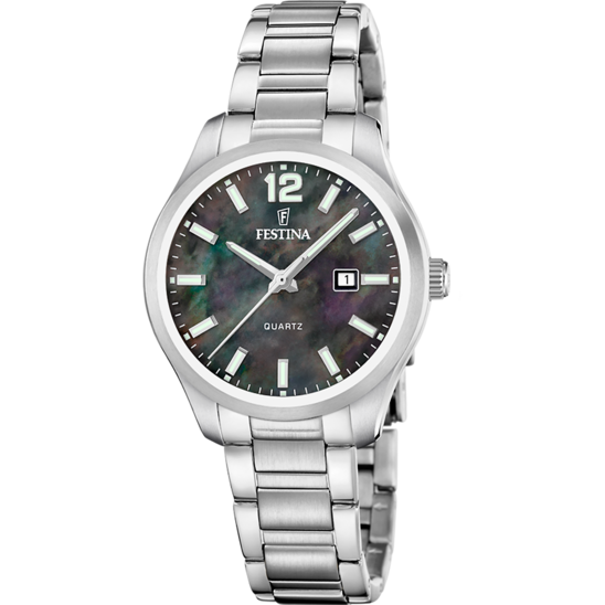 Montre femme Festina CLASSICS F20737/7 – cadran noir bracelet acier – vue de face