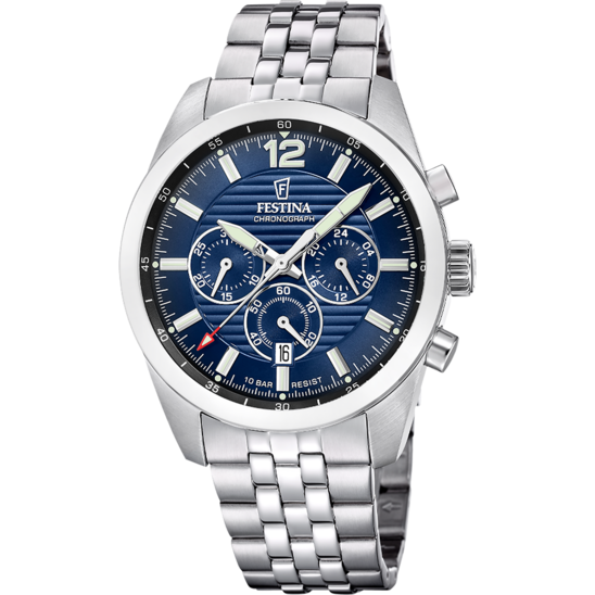 Montre homme Festina TIMELESS CHRONOGRAPH F20742/4 – cadran bleu marine bracelet acier – vue de face