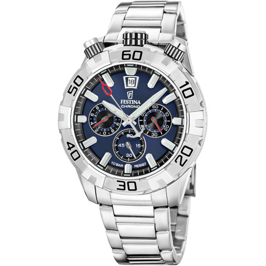 Montre homme Festina THE ORIGINALS F20743/1 – cadran bleu bracelet acier – vue de face