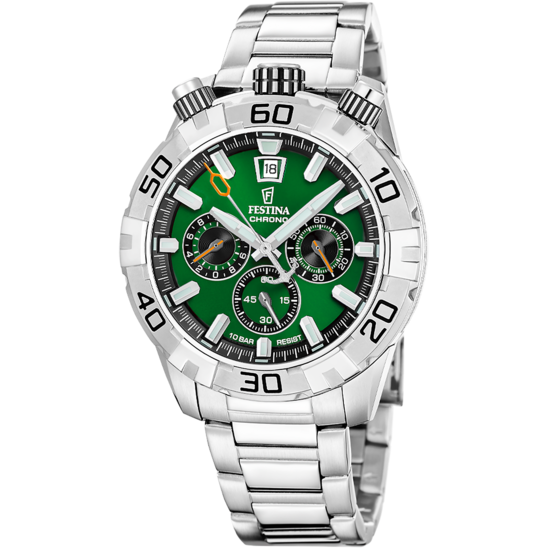 Montre homme Festina THE ORIGINALS F20743/2 – cadran vert bracelet acier – vue de face