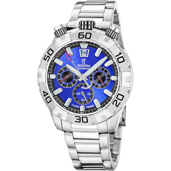 Montre homme Festina THE ORIGINALS F20743/3 – cadran bleu bracelet acier – vue de face
