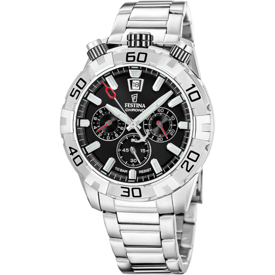 Montre homme Festina THE ORIGINALS F20743/6 – cadran noir bracelet acier – vue de face