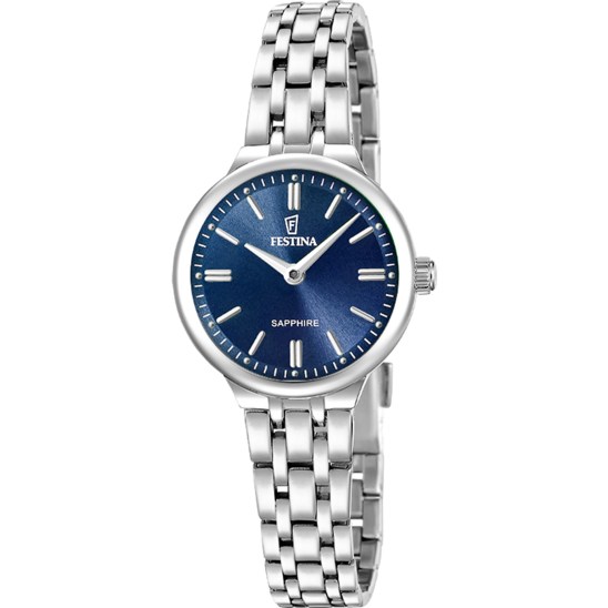 Montre femme Festina MADEMOISELLE F20744/5 – cadran bleu bracelet acier – vue de face
