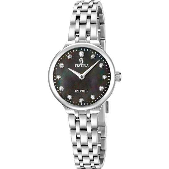 Montre femme Festina MADEMOISELLE F20744/6 – cadran noir bracelet acier – vue de face