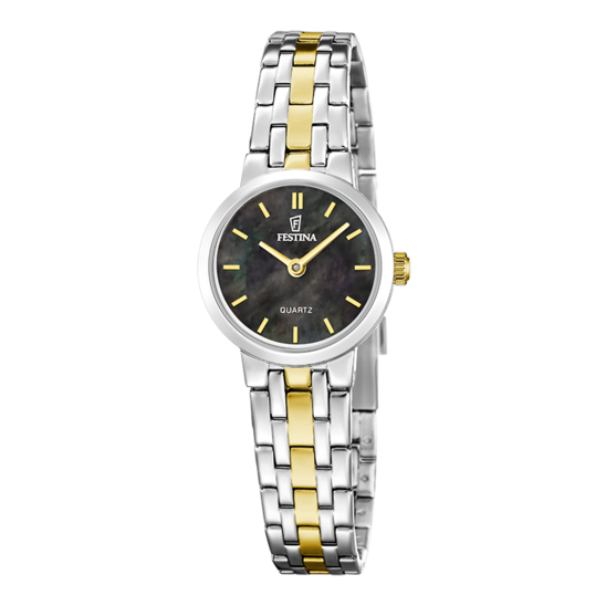 Montre femme Festina MADEMOISELLE F20747/4 – cadran noir bracelet acier bicolore – vue de face