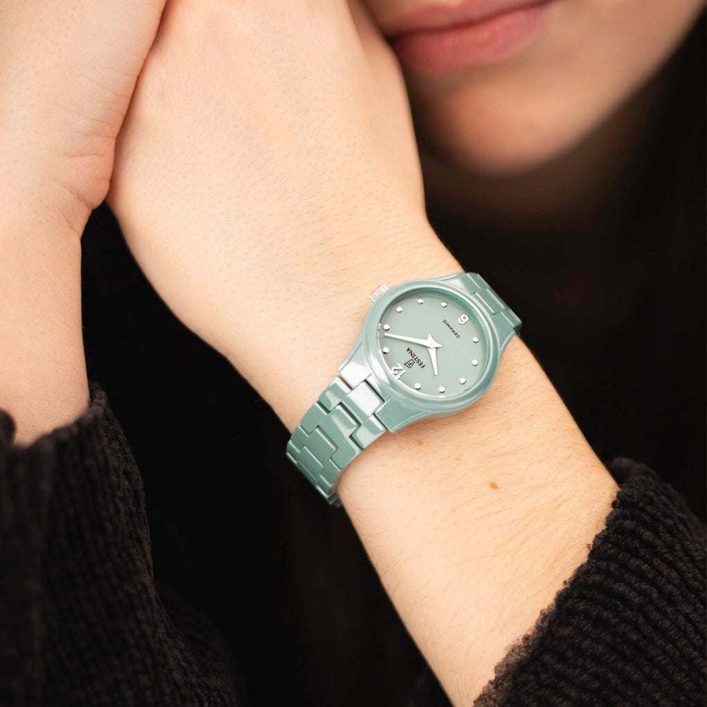 Montre femme Festina CERAMIC F20751/3 – cadran vert bracelet céramique – vue 2