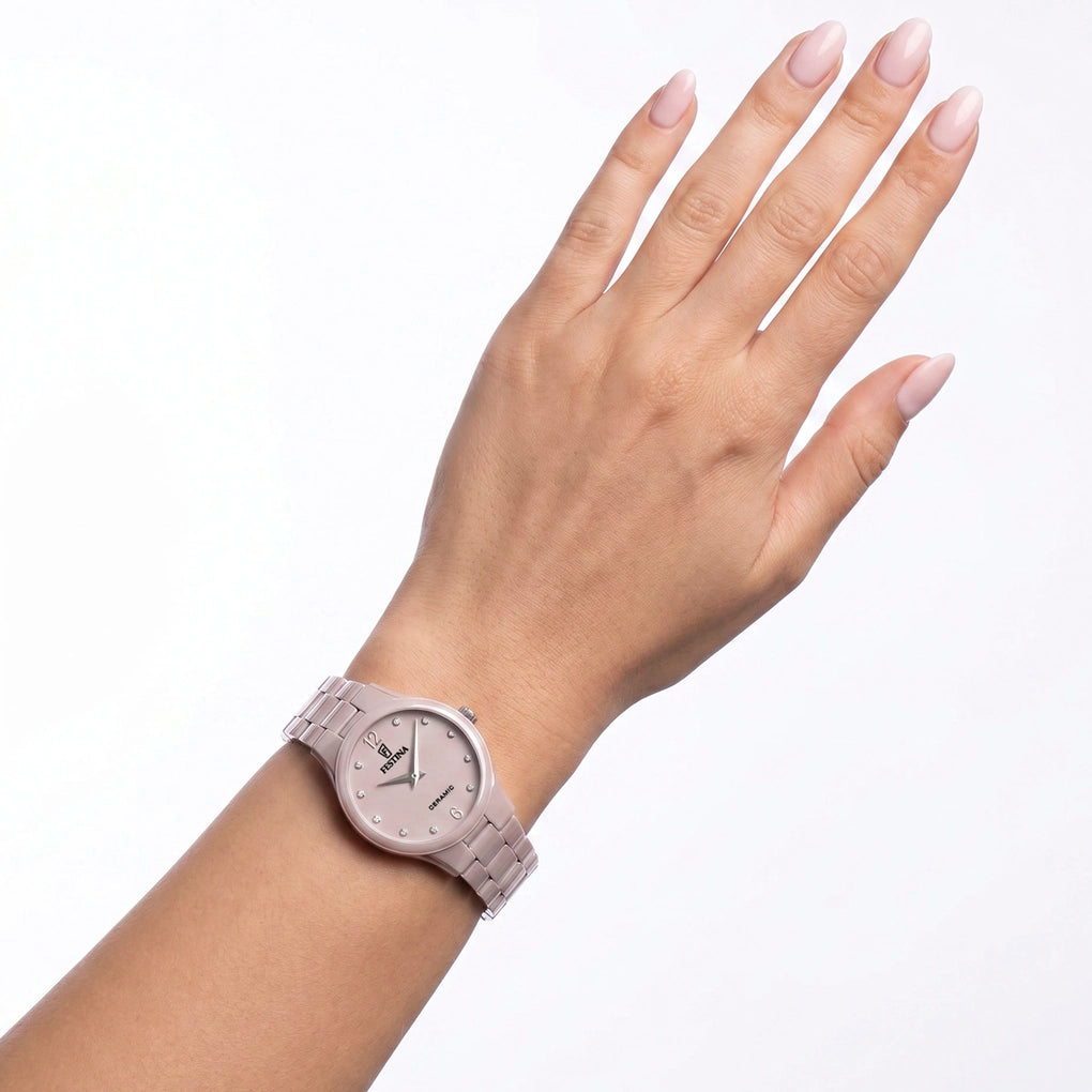 Montre femme Festina CERAMIC F20751/4 – cadran marron bracelet céramique – vue 2