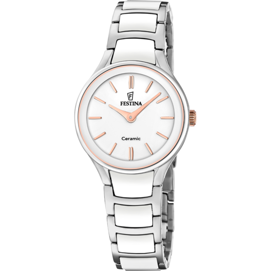 Dameshorloge Festina CERAMIC F20752/1 – witte wijzerplaat, stalen en keramische armband – vooraanzicht