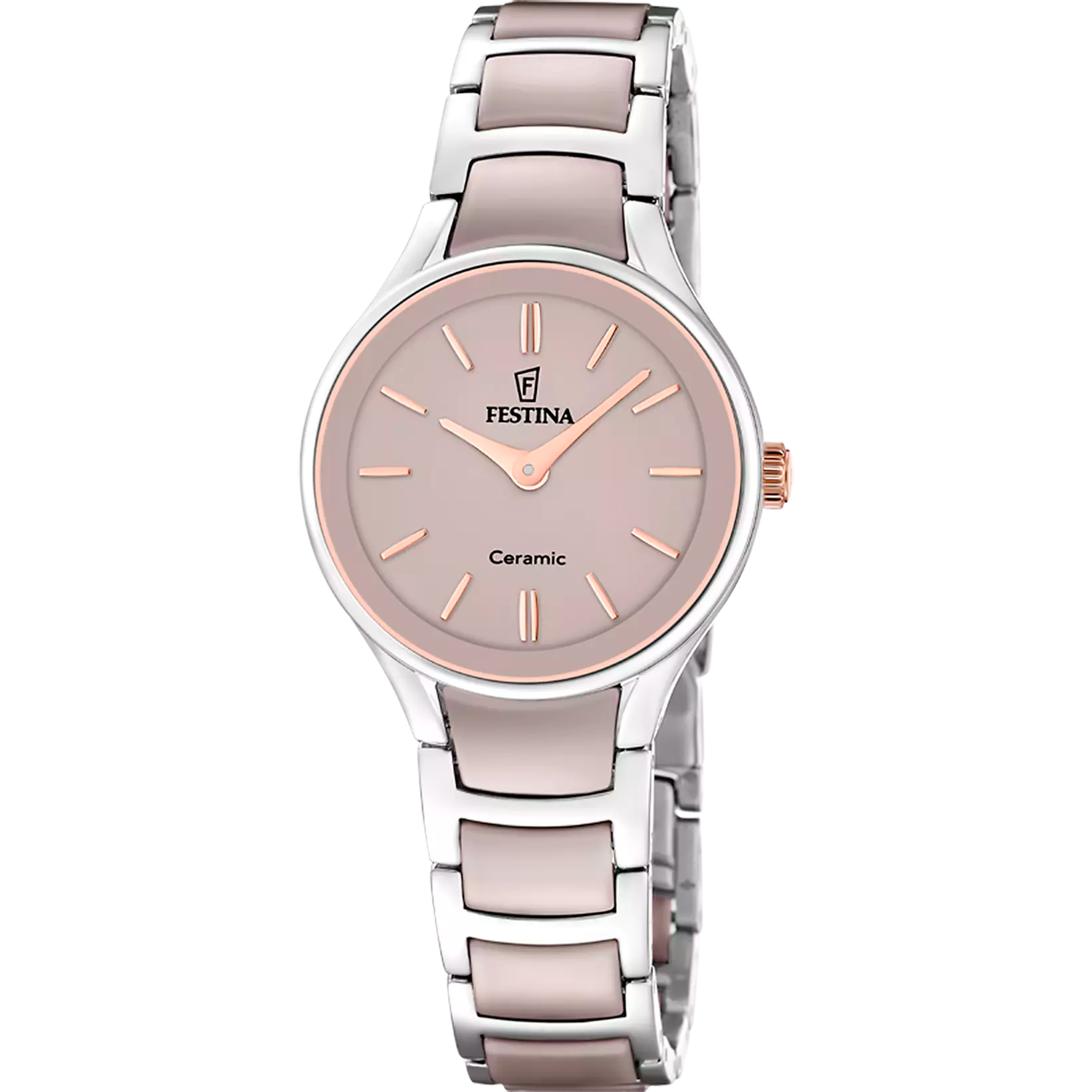 Montre femme Festina CERAMIC F20752/2 – cadran marron bracelet acier – vue de face