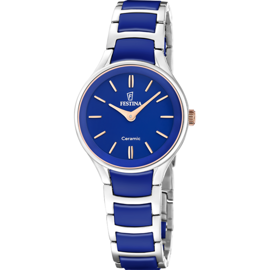 Dameshorloge Festina CERAMIC F20752/5 – marineblauwe wijzerplaat van staal en keramische band – vooraanzicht