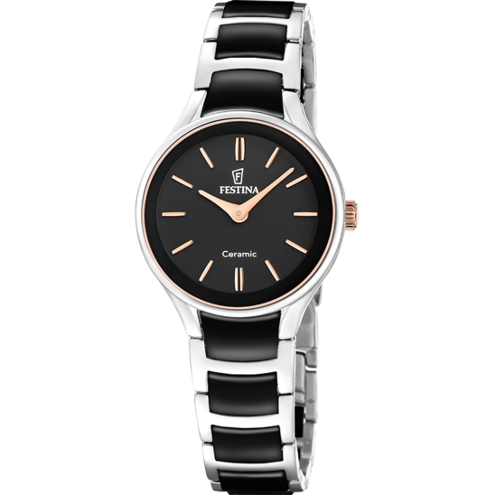 Dameshorloge Festina CERAMIC F20752/7 – zwarte wijzerplaat van staal en keramische armband – vooraanzicht