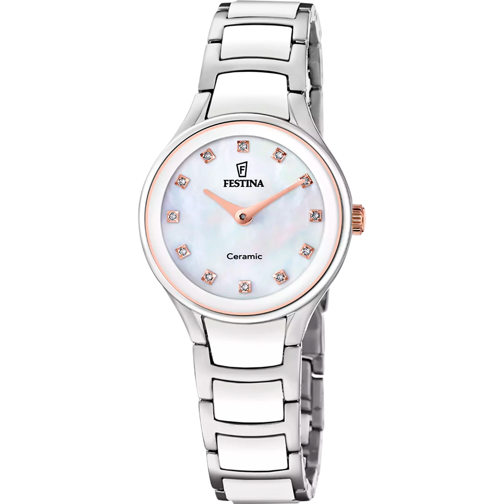 Montre femme Festina CERAMIC F20752/8 – cadran blanc bracelet acier – vue de face