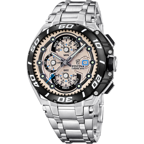 Pánské hodinky Festina CHRONO BIKE F20754/2 – hnědý ciferník ocelový náramek – pohled zepředu
