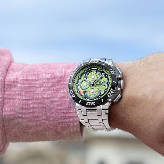 Pánské hodinky Festina CHRONO BIKE F20754/3 – světle zelený ciferník ocelový náramek – řada