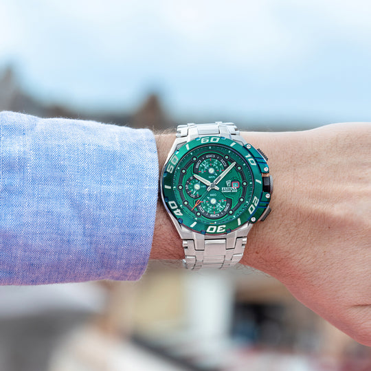Pánské hodinky Festina CHRONO BIKE F20754/5 – zelený ciferník ocelový náramek – řada