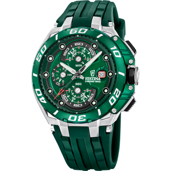 Montre homme Festina CHRONO BIKE F20755/3 – cadran vert bracelet caoutchouc – vue de face