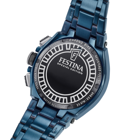 Montre homme Festina SPECIAL EDITIONS F20759/1 – cadran noir bracelet acier bleu marine – vue de profil