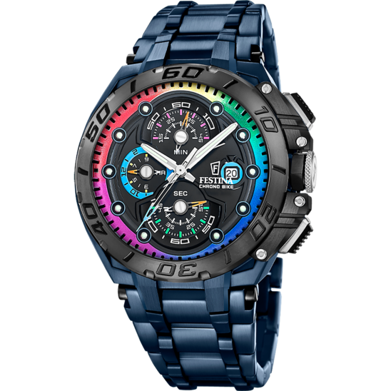 Montre homme Festina SPECIAL EDITIONS F20759/1 – cadran noir bracelet acier bleu marine – vue de face