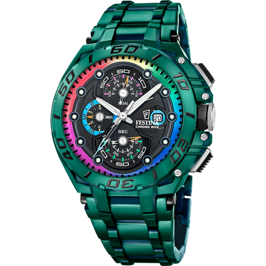 Montre homme Festina SPECIAL EDITIONS F20760/1 – cadran noir bracelet acier vert foncé – vue de face